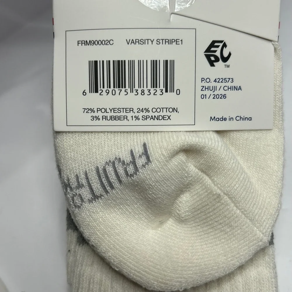 Fruit of the Loom 6 Pair Varsity Stripe Crew Socks Mens 6-12 White Navy Red New